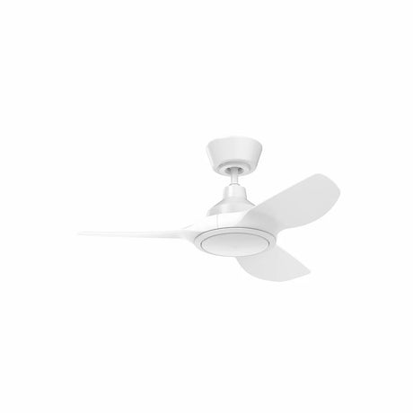 White  Mercator Jota Mini 92cm DC ceiling fan with LED light on a white background