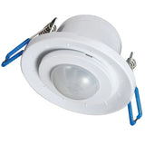 Mercator recessed gimble sensor PIR motion detector with blue clips on a white background