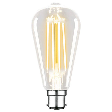 Vintage-style LED light bulb Mercator ST64 2700K B22 pear filament LED globe on a white background