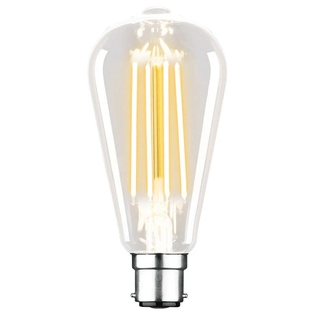 Vintage-style LED light bulb Mercator ST64 2700K B22 pear filament LED globe on a white background