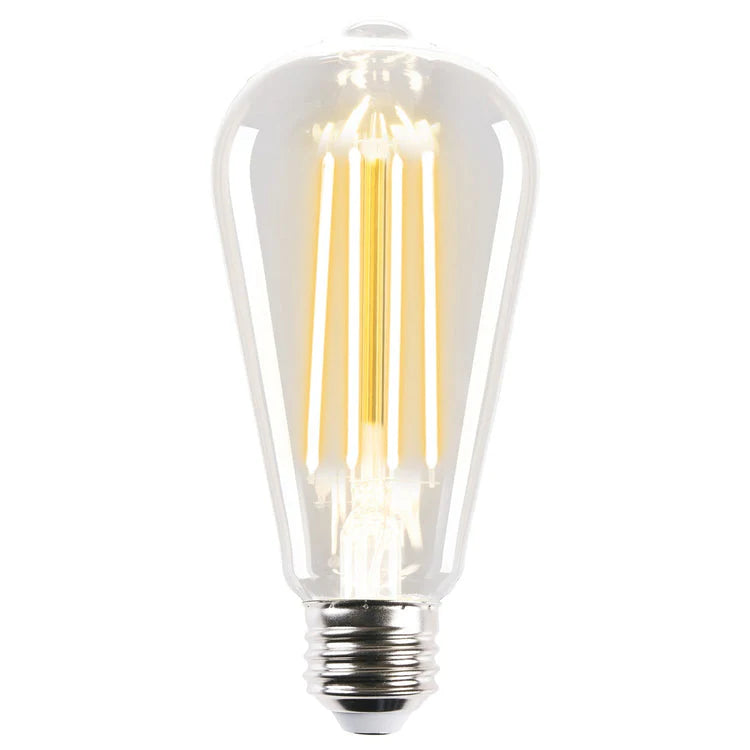 Vintage-style Warm white ST64 LED bulb with E27 base from Mercatorwith clear glass and visible filament on a white background