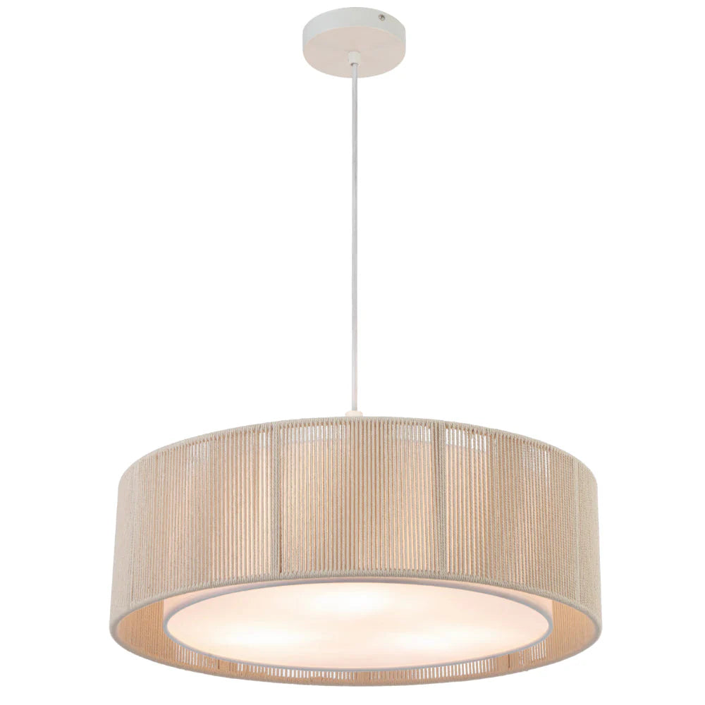 Beige Telbix Cusco 50 Pendant in natural finish showing front and pendant light with a white background.