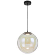 Front view of the Aurora 40 cm pendant in black with a glass sphere and integrated LED