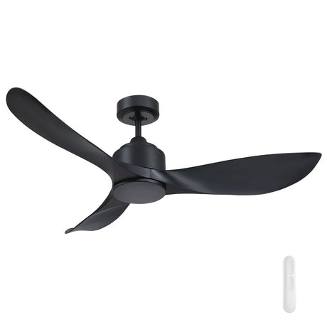 Black ceiling fan Mercator Eagle Lite DC ceiling fan with sleek modern design with remote control on a white background