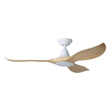 Ceiling fan with wooden blades on a white background