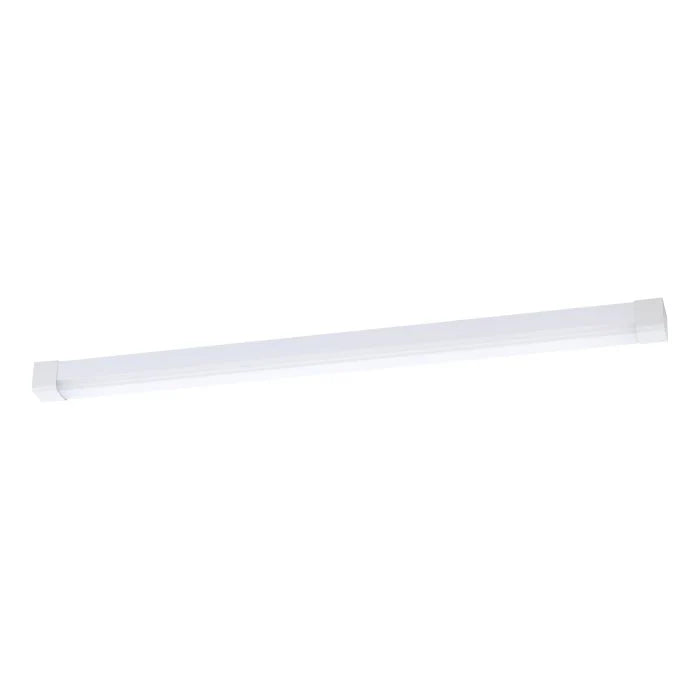 White Eglo Rex 1200mm weatherproof LED batten light on a white background