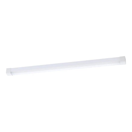 White Eglo Rex 1200mm weatherproof LED batten light on a white background