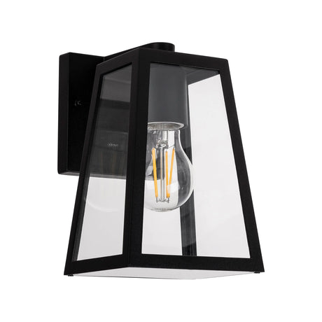 Havit HV3672W‑BLK black aluminum  outdoor wall light fixture with clear glass cover on a white background.