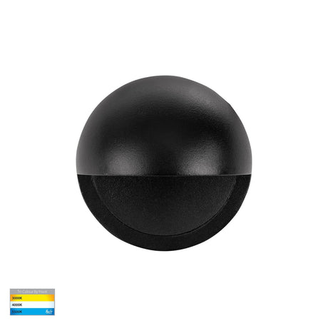 Havit Veko Black spherical wall light fixture with Tri‑colour LED step light showing 3000K to 5500K colour temps. 