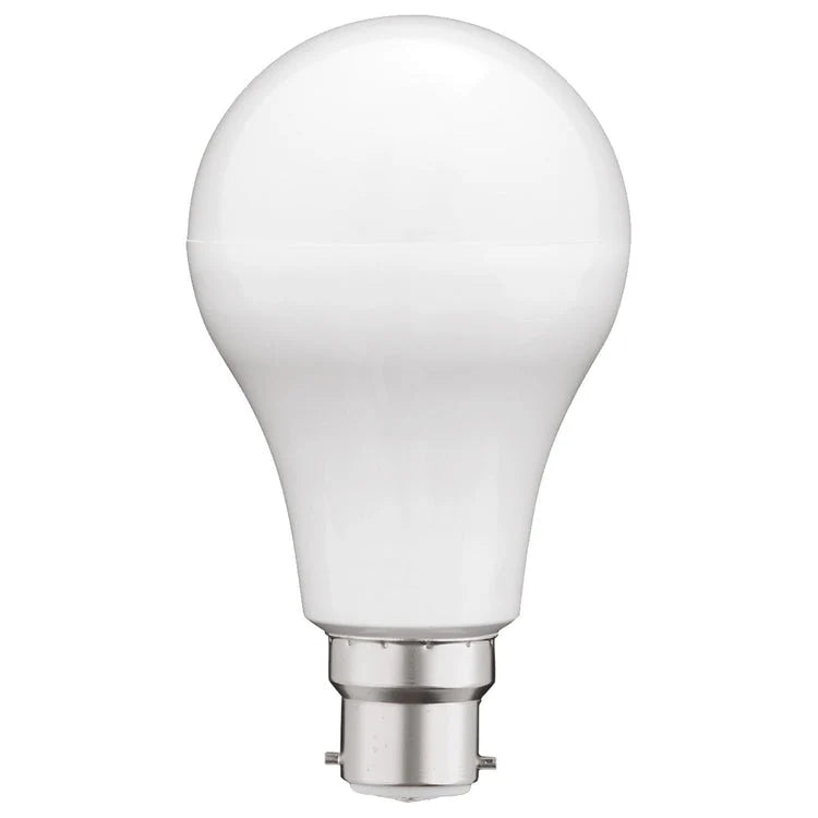 White Energy-efficient daylight LED bulb with B22 base on a white background