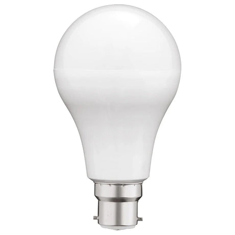 White Energy-efficient daylight LED bulb with B22 base on a white background