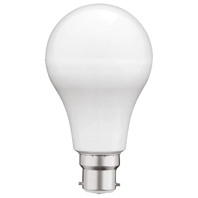 White Energy-efficient daylight LED bulb with B22 base on a white background
