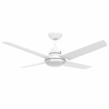 White Mercator Cardinia 122cm AC ceiling fan with integrated LED light  a white background