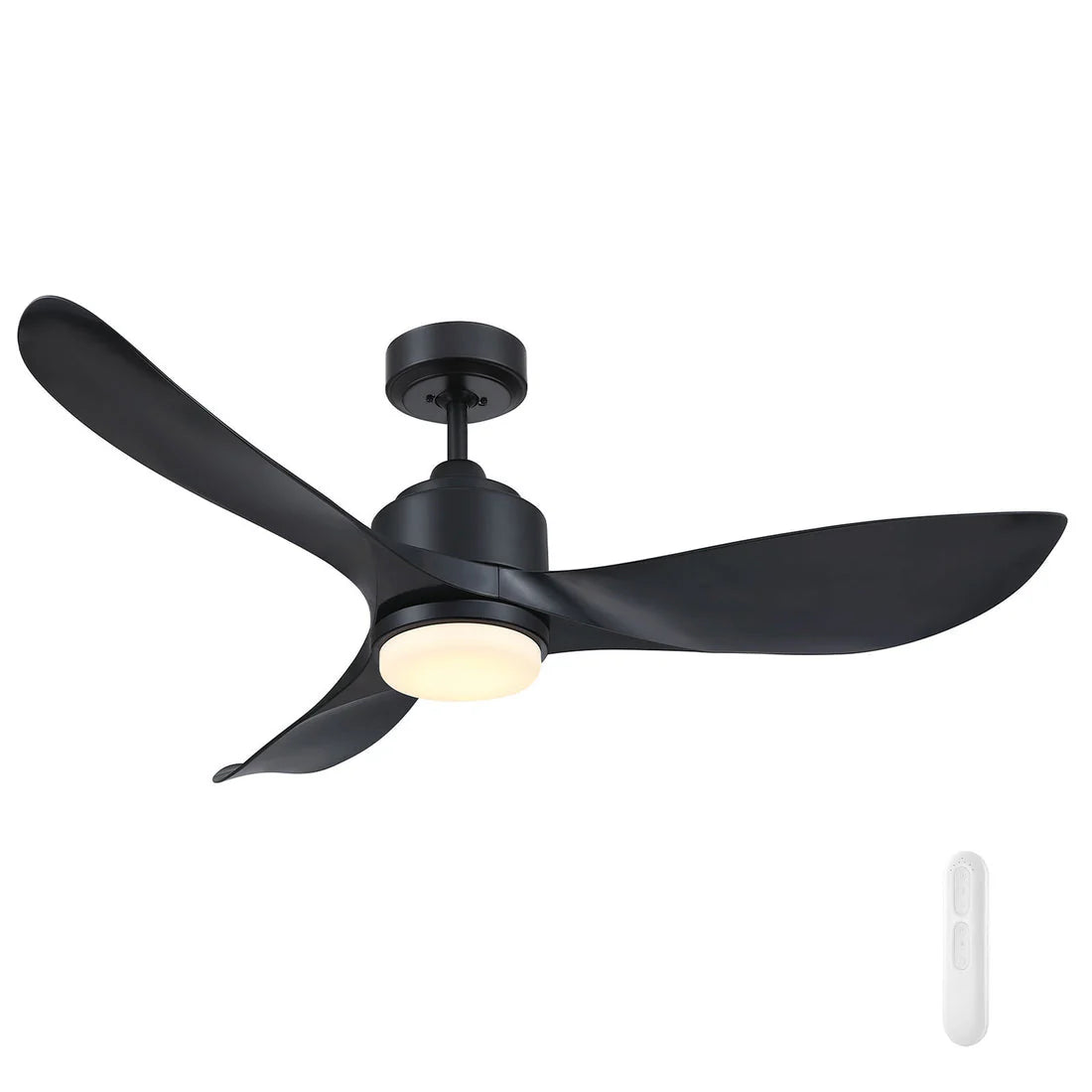 Black Mercator GU10 5000K non-dimmable LED globe bulb ceiling fan with light bulb on a white background