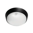 Ceiling Lights Mercator Fletcher II round LED bunker light with motion sensor with black rim and white glass on a white background