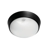 Ceiling Lights Mercator Fletcher II round LED bunker light with motion sensor with black rim and white glass on a white background