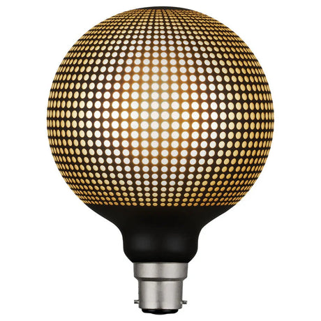 Mercator G125 B22 decorative globe with Magician Dot effect  bulb with a mesh design on a white background