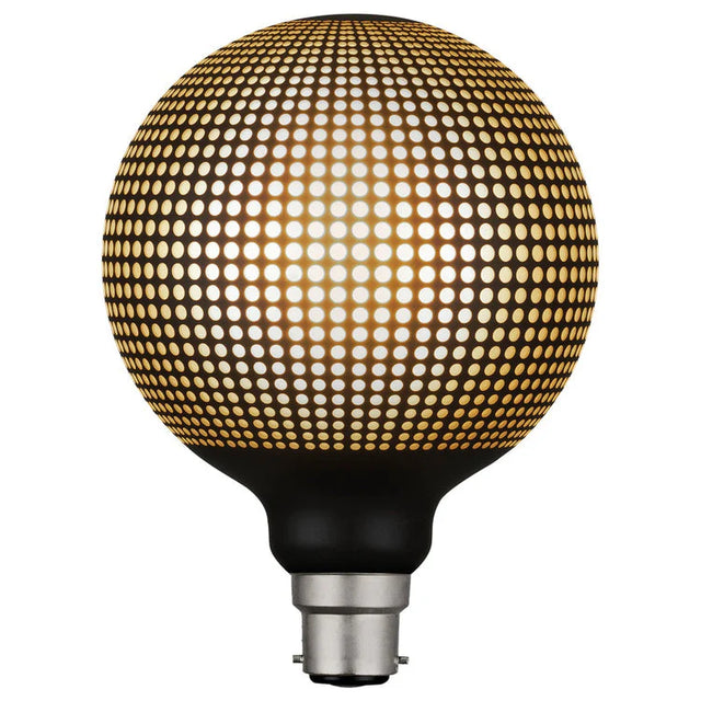 Mercator G125 B22 decorative globe with Magician Dot effect  bulb with a mesh design on a white background