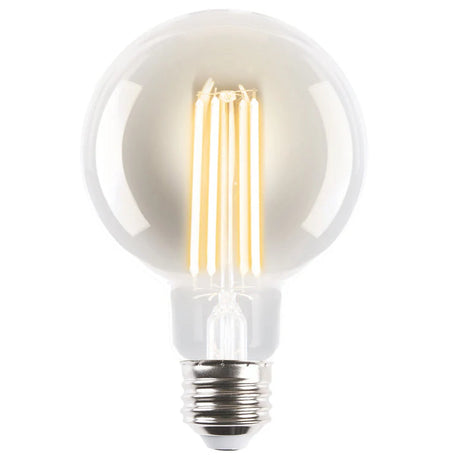 Mercator G95 E27 810lm LED Globe lightbulb with visible filament on a white background