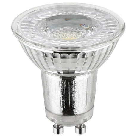 Mercator GU10 warm white glass dimmable LED globe with a clear glass cover on a white background