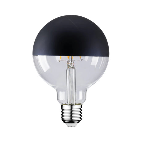 Clear Mercator Half Black G95 and G125 Filament Globe for decorative lighting with black top on a white background