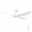 White Mercator Jota 4B 132cm DC ceiling fan with LED light and three blades on a white background