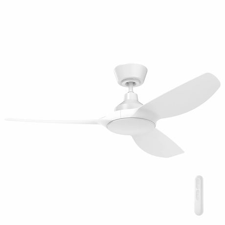 White Mercator Jota S 122cm DC ceiling fan with remote with remote control on a white background