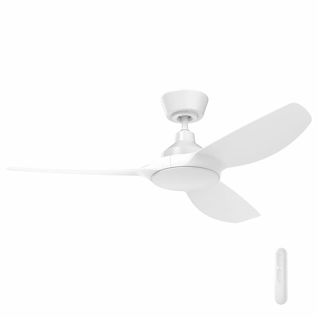 White Mercator Jota S 122cm DC ceiling fan with remote with remote control on a white background
