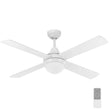 White Mercator Lonsdale 120cm AC ceiling fan with light and remote with remote control on a white background
