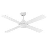 White Mercator Lonsdale 120cm AC ceiling fan with sleek design on a white background