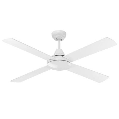White Mercator Lonsdale 120cm AC ceiling fan with sleek design on a white background