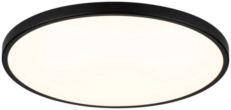 Round Mercator Millan integrated LED ceiling light fixture with black frame on a white background