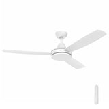 White Stylish 3-blade DC ceiling fan by Mercator for large spaces with remote control on a white background