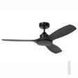 Black Mercator Raptor S 122cm DC ceiling fan in modern white finish with remote control on a white background