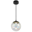 Black Telbix Aurora 20 cm pendant with rainbow glass sphere, suspended for modern ambient lighting.