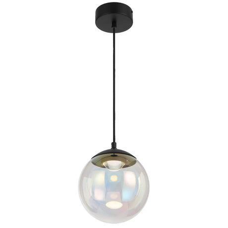 Black Telbix Aurora 20 cm pendant with rainbow glass sphere, suspended for modern ambient lighting.
