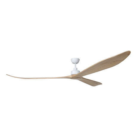 Eglo Currumbin 100 inch DC ceiling fan for large indoor spaces with wooden blades on a white background
