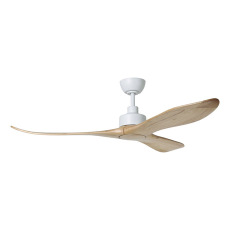 Large 152cm DC ceiling fan by Eglo for indoor and outdoor use with wooden blades and white motor housing on a white background