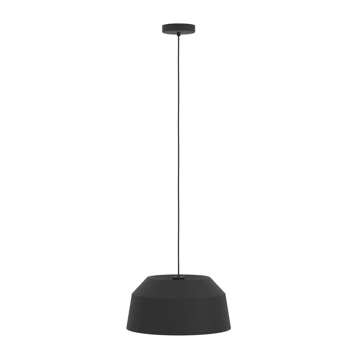 Black pendant light on a white background