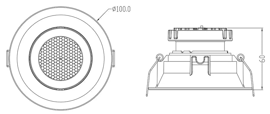 Technical drawing of recessed 10W LED downlight with SMD technology by 3A