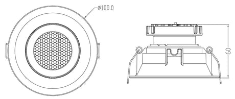 Technical drawing of recessed 10W LED downlight with SMD technology by 3A