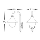 Havit HV3554W-BLK Hove Aluminium Black Coach Wall Light Technical drawing of a wall-mounted light fixture with dimensions.