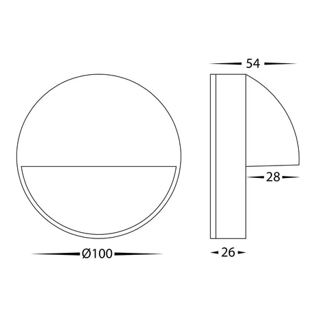 Technical drawing of  Havit Veko black step light with eyelid with dimensions