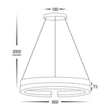 Technical drawing of a black-aluminium-round-pendant-light-600mm with dimensions on a white background.