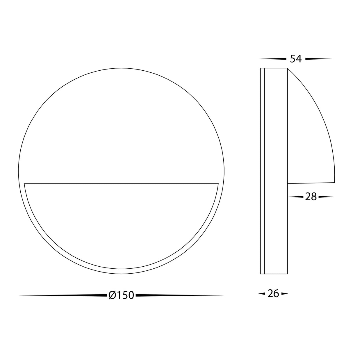 Technical drawing of Sleek black LED step light for outdoor stair lighting