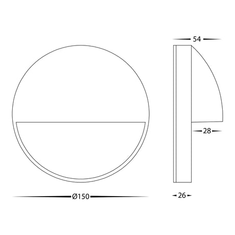 Technical drawing of Sleek black LED step light for outdoor stair lighting