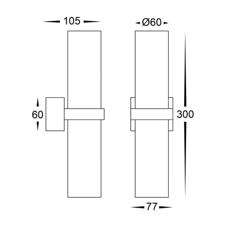 Dimensiion of Black Aluminum Luz Wall Pillar Light With Tri‑Colour LED
