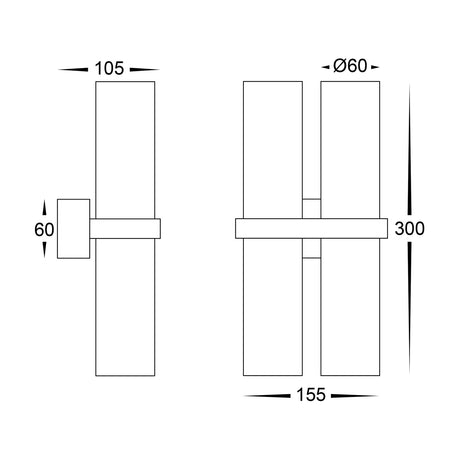 Technical drawing of a door handle with dimensions labeled