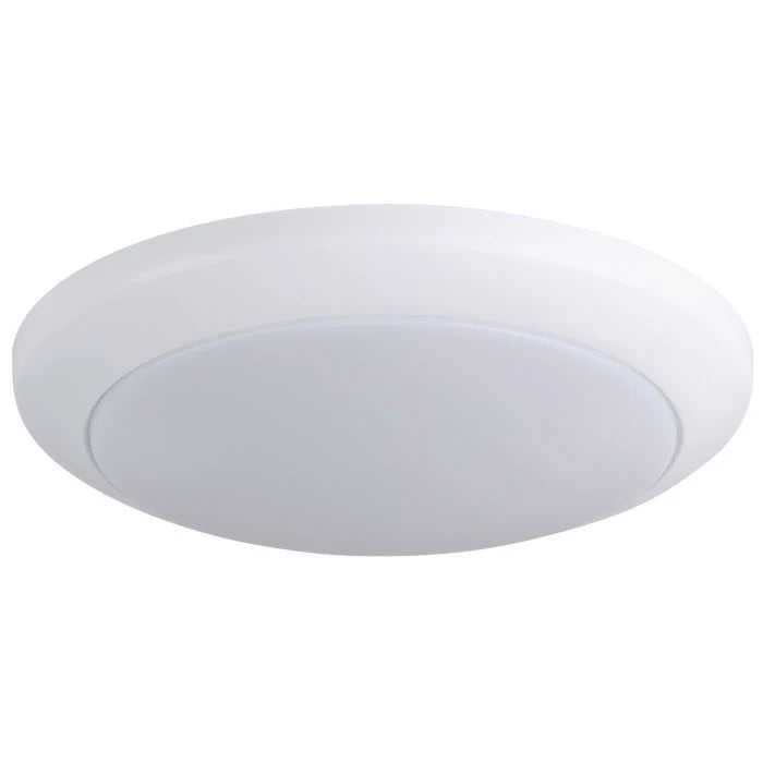 Round white ceiling light on a white background