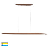 Wooden and ambient lighting from Havit HV6012T linear pendant at dusk in living space pendant light fixture on a white background.